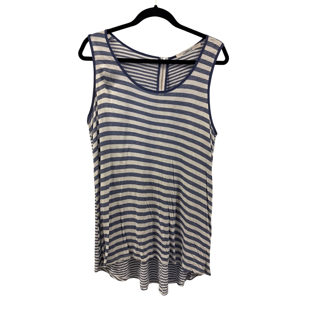 Gibson Blue Striped Sleeveless Tank Top Casual Blouse‎ with Zipper Detail